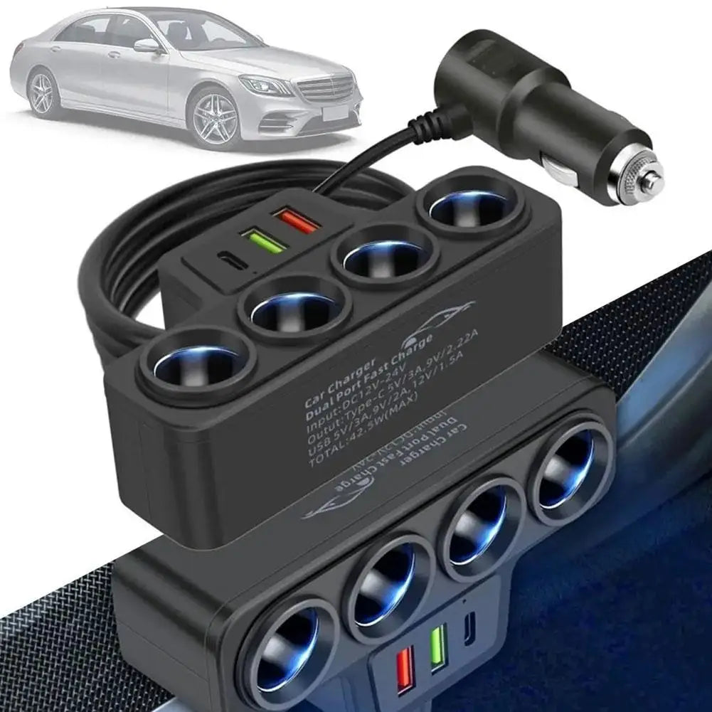 Allume-cigare à quatre trous Chargeur de voiture à charge rapide