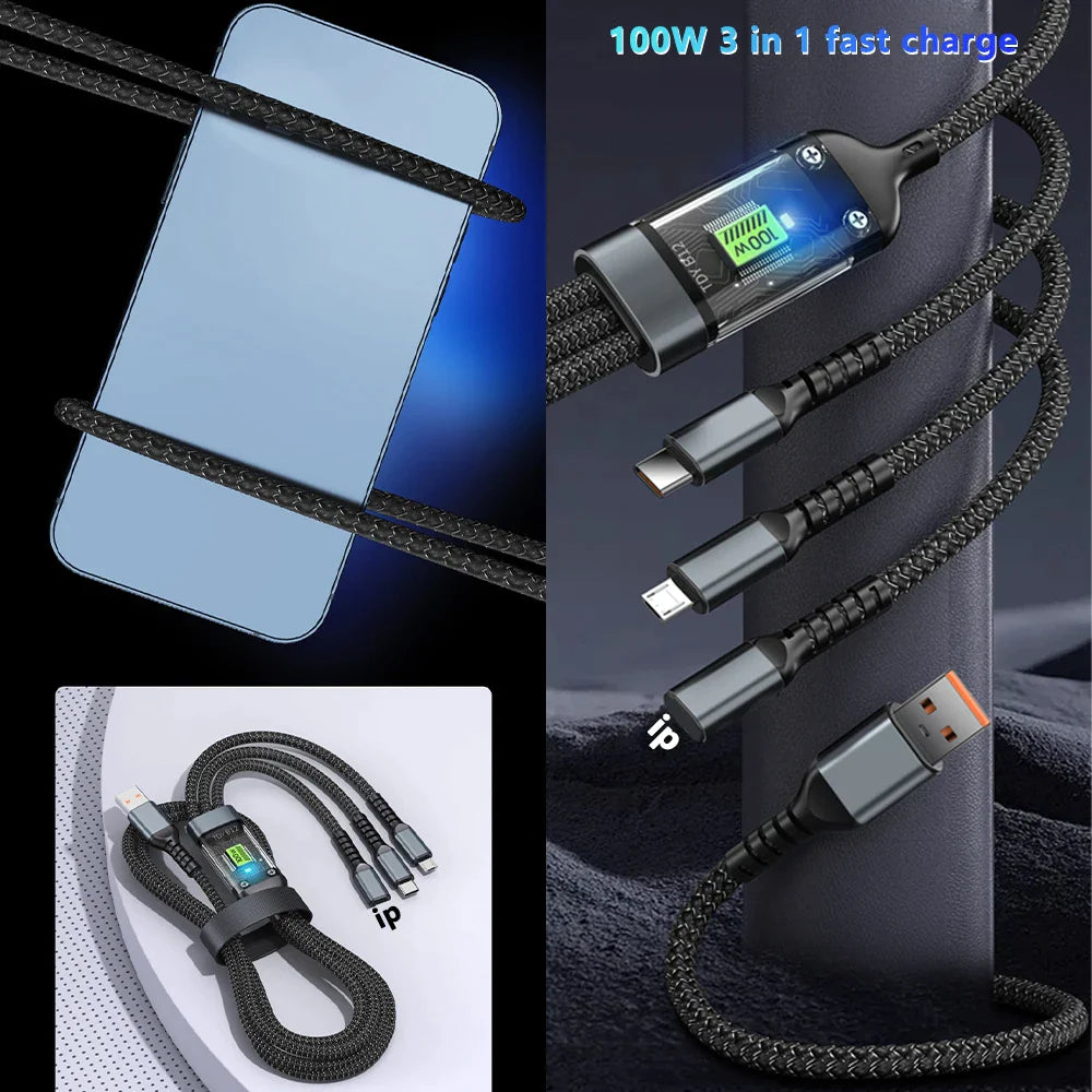 3 en 1 Câble de charge rapide pour tous les Téléphones