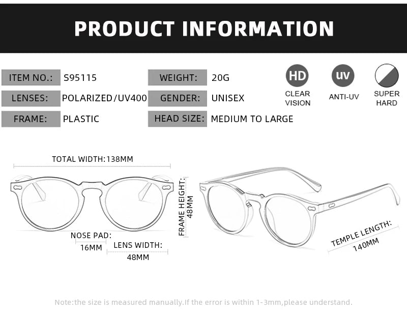 Lunettes de soleil rondes rétro pour hommes