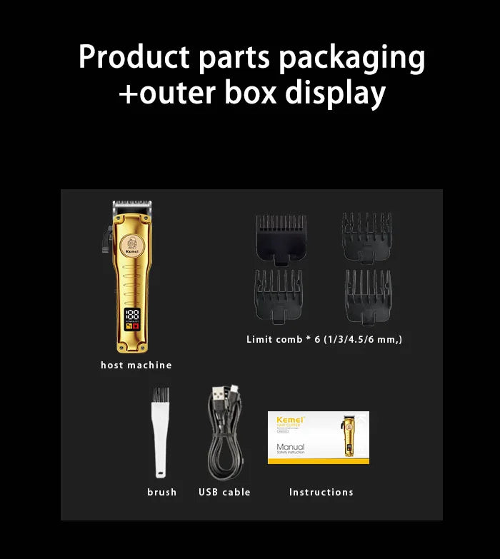 Tondeuse à cheveux Dorée avec affichage LED