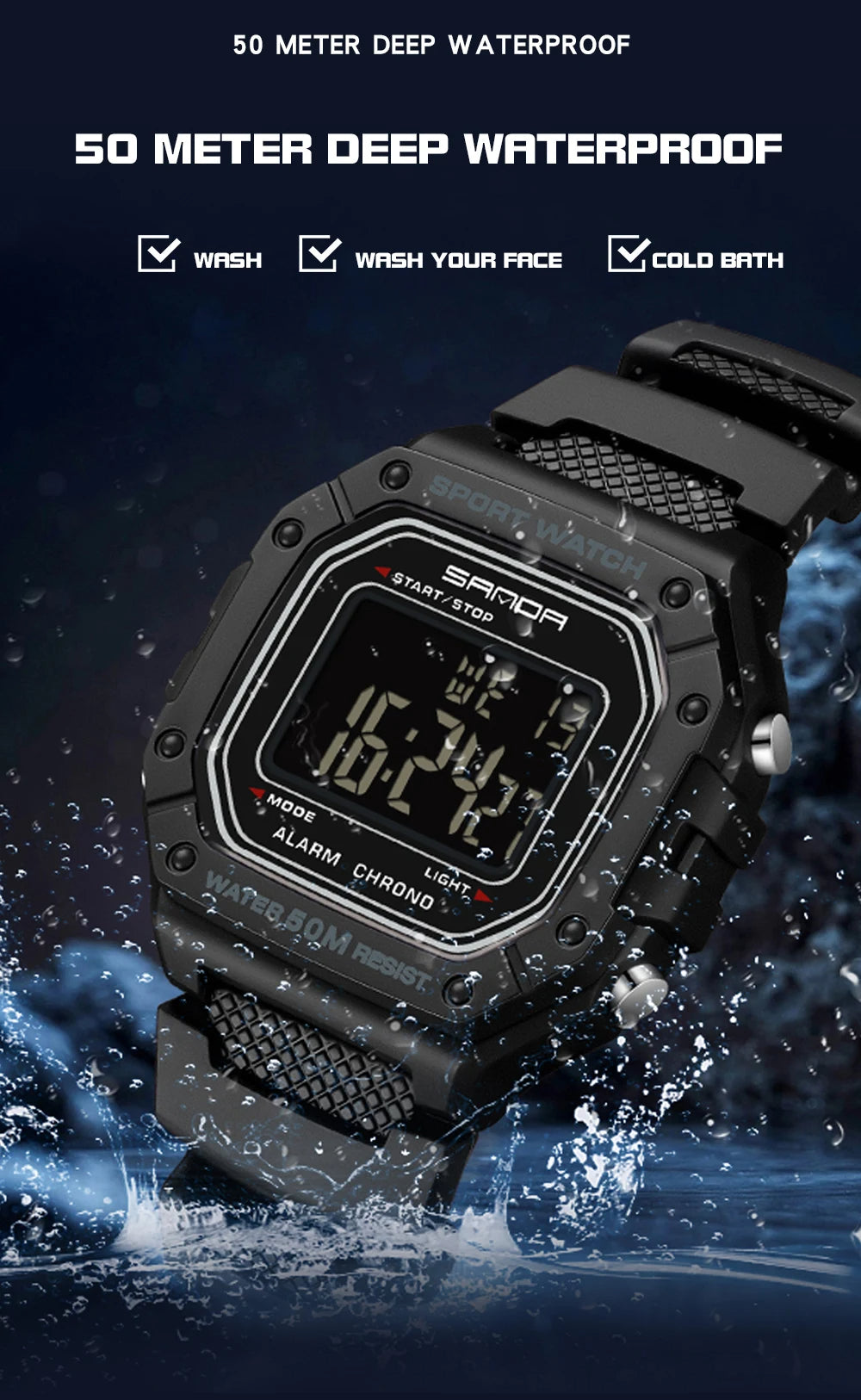 Montre numérique mode antichoc pour hommes