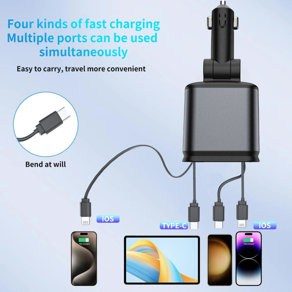 4 en 1 Chargeur de téléphone de voiture avec Lumière d'ambiance étoilée