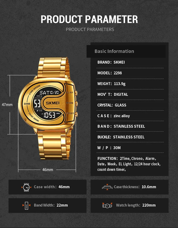 Montre numérique étanche pour hommes