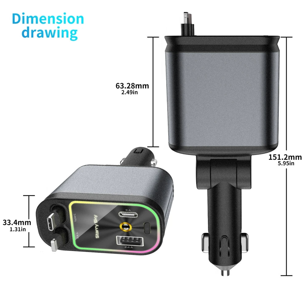 4 en 1 Chargeur de téléphone de voiture avec Lumière d'ambiance étoilée