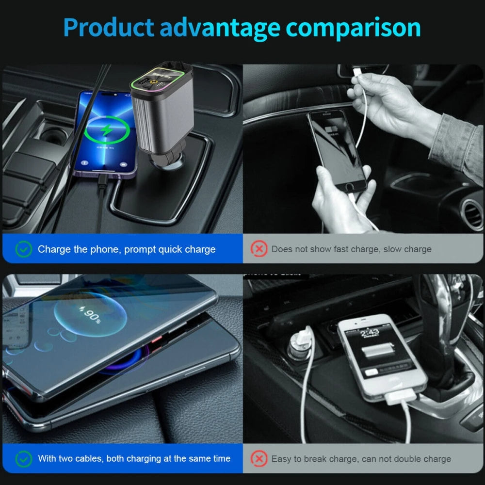 4 en 1 Chargeur de téléphone de voiture avec Lumière d'ambiance étoilée