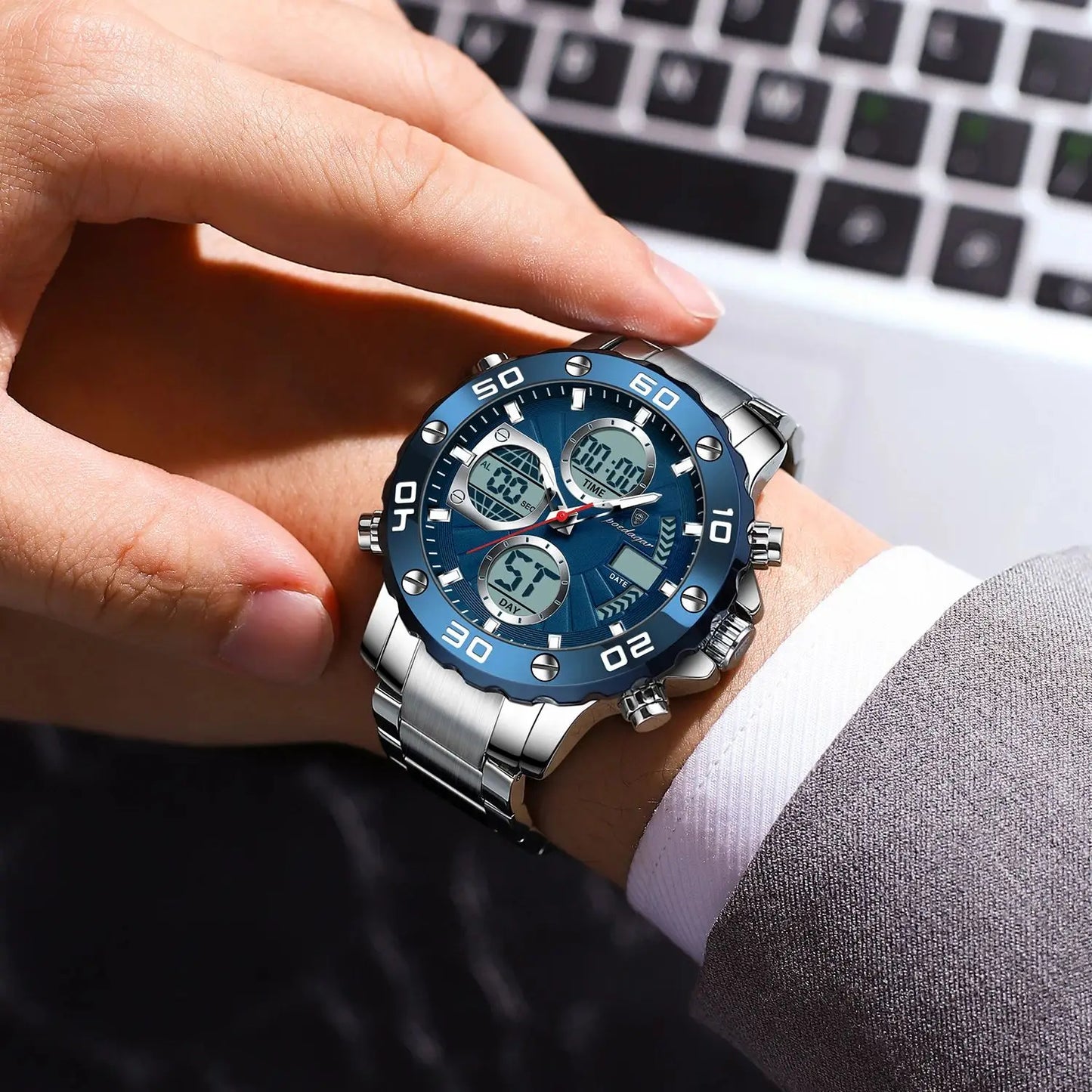 Montre numérique double affichage pour hommes