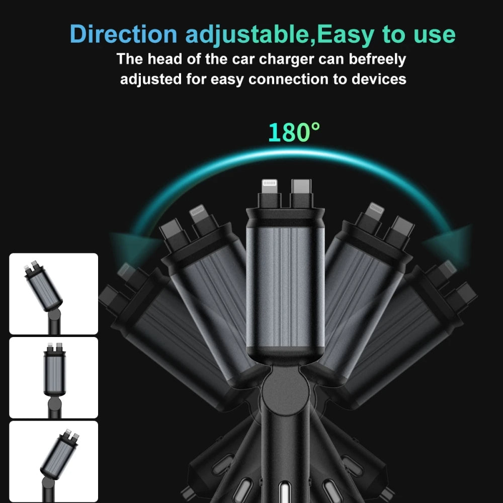 4 en 1 Chargeur de téléphone de voiture avec Lumière d'ambiance étoilée