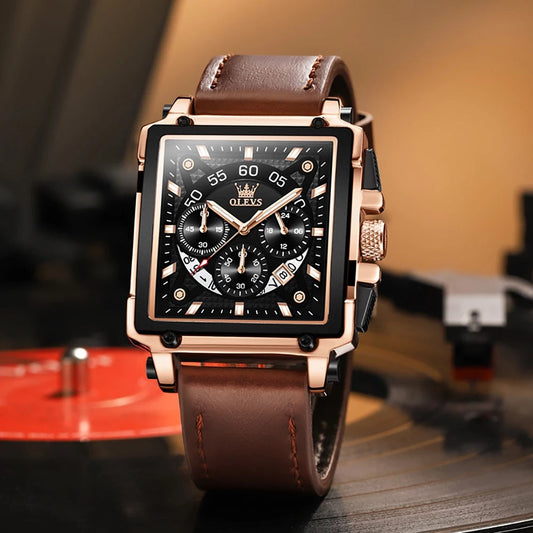 Montre carrée de luxe bracelet cuir