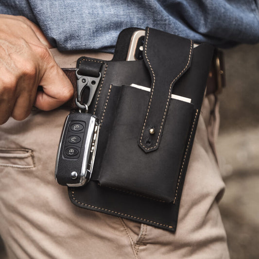 Pochette de ceinture cuir avec porte-clés