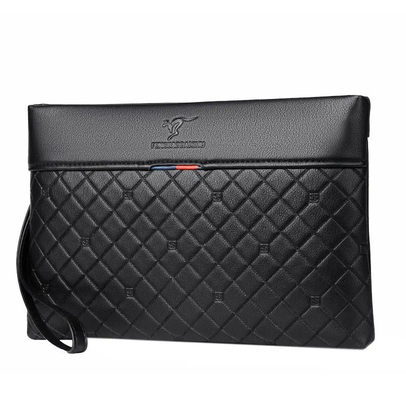 Sac à main en cuir PU souple à carreaux pour hommes