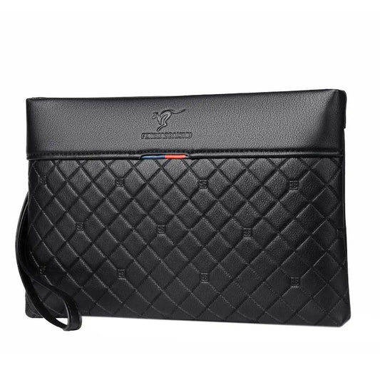 Sac à main en cuir PU souple à carreaux pour hommes