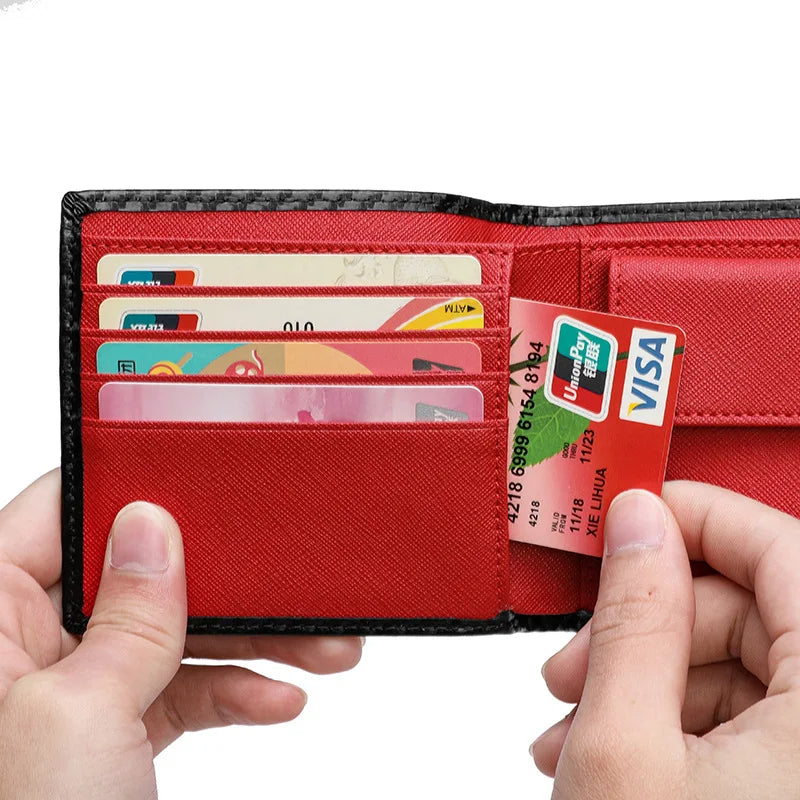 Portefeuille supérieure en cuir et carbone pour hommes