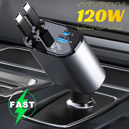 4 en 1 chargeur de voiture rétractable