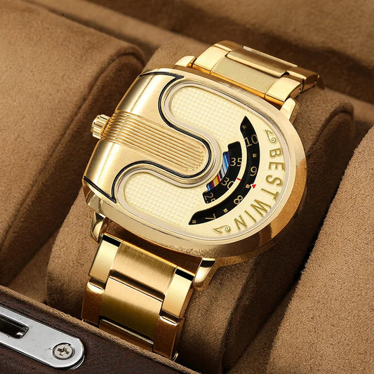 Montres-bracelets étanches en acier doré pour hommes