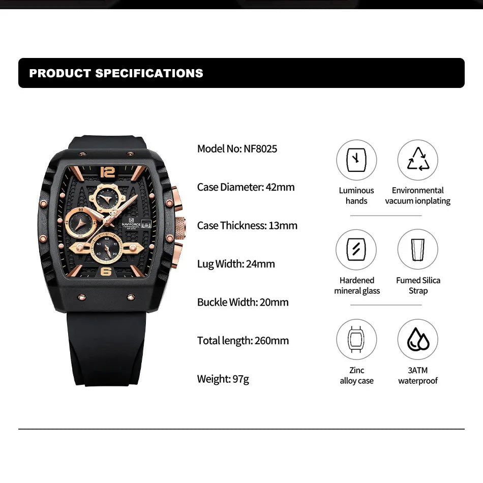 Montre en forme de tonneau pour homme