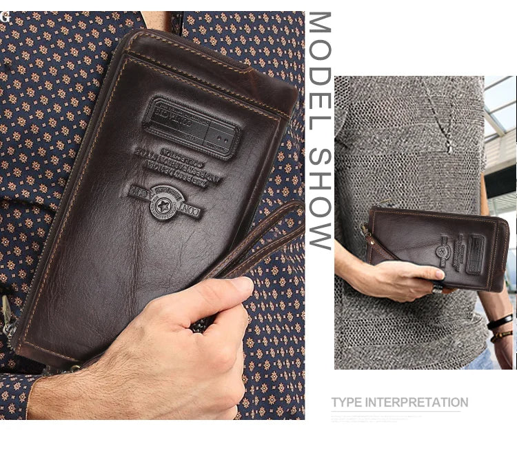 Portefeuille longue en cuir de luxe pour homme