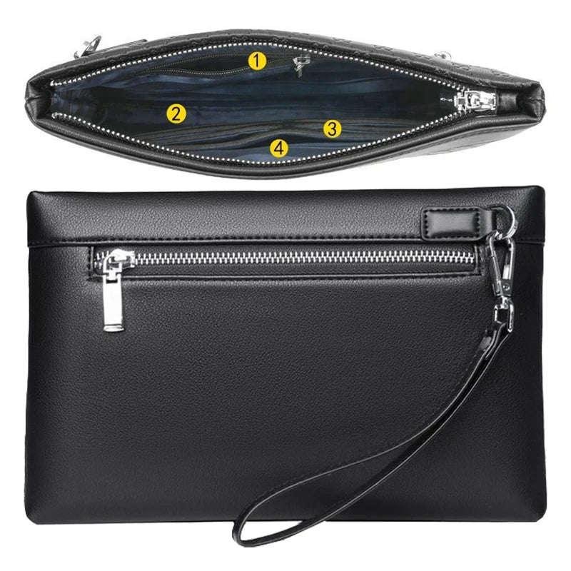Sac à main en cuir PU souple à carreaux pour hommes