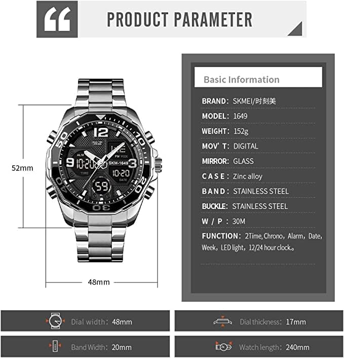 Montre Numérique en acier pour hommes