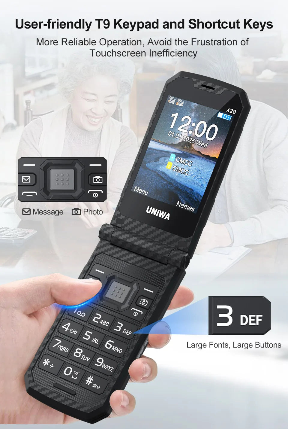 Téléphone portable Flip grand bouton
