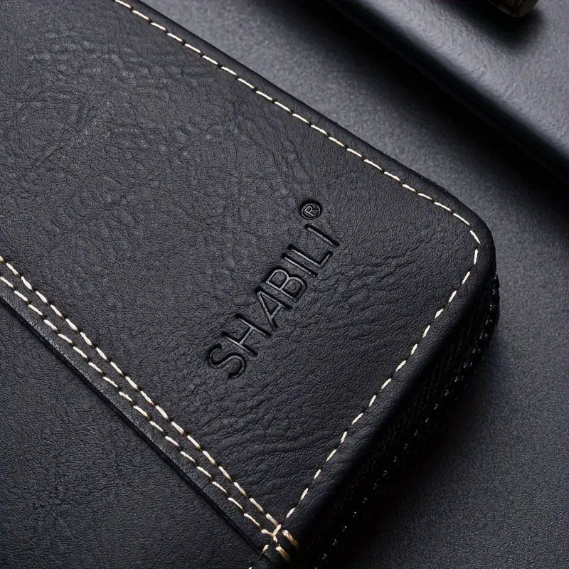 Portefeuille en cuir Pu à fermeture éclair pour hommes