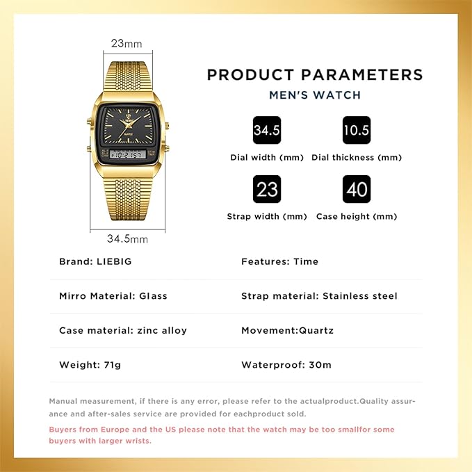 Montre à quartz avec bracelet doré pour hommes