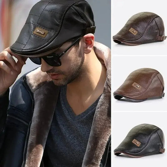 Casquettes rétro en cuir Pu pour hommes