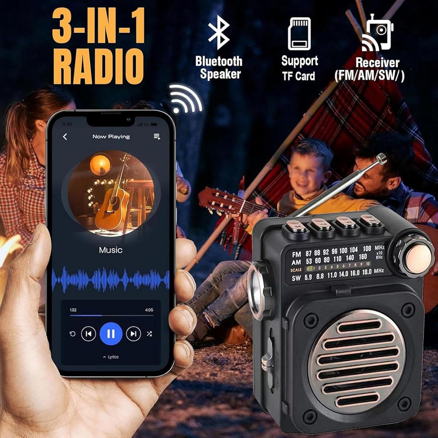 Radio sans fil avec lampe de poche