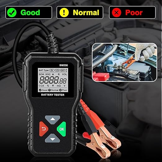 Testeur numérique de Batterie 6V 12V 24V, Testeur d’alternateur, pour Voiture/Camion/Moto/Plaque solaire