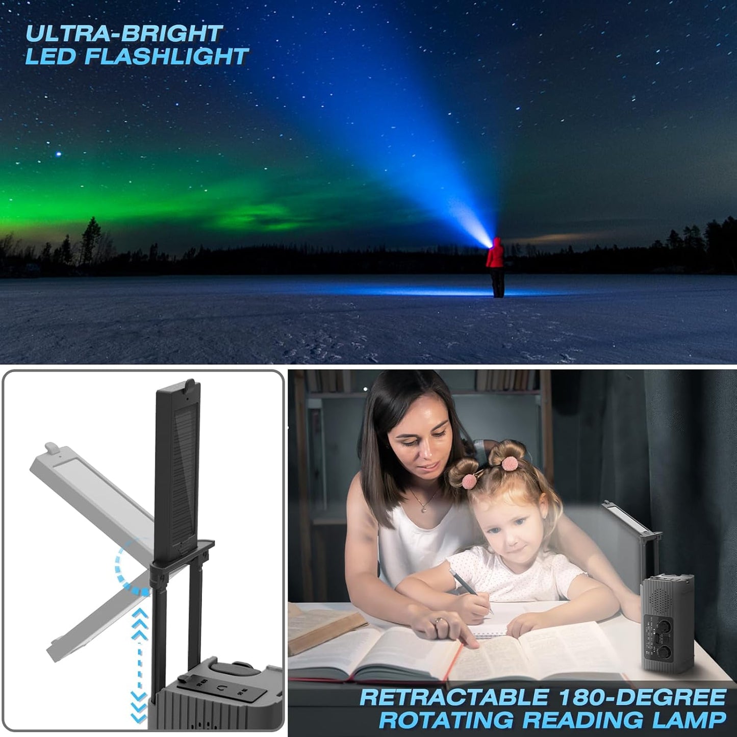 Radio solaire rechargeable avec lumière LED