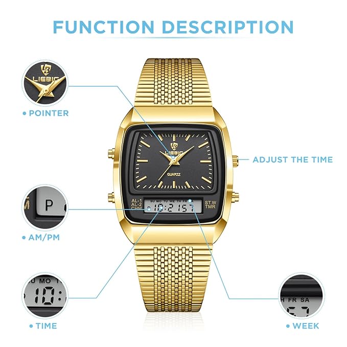 Montre à quartz avec bracelet doré pour hommes