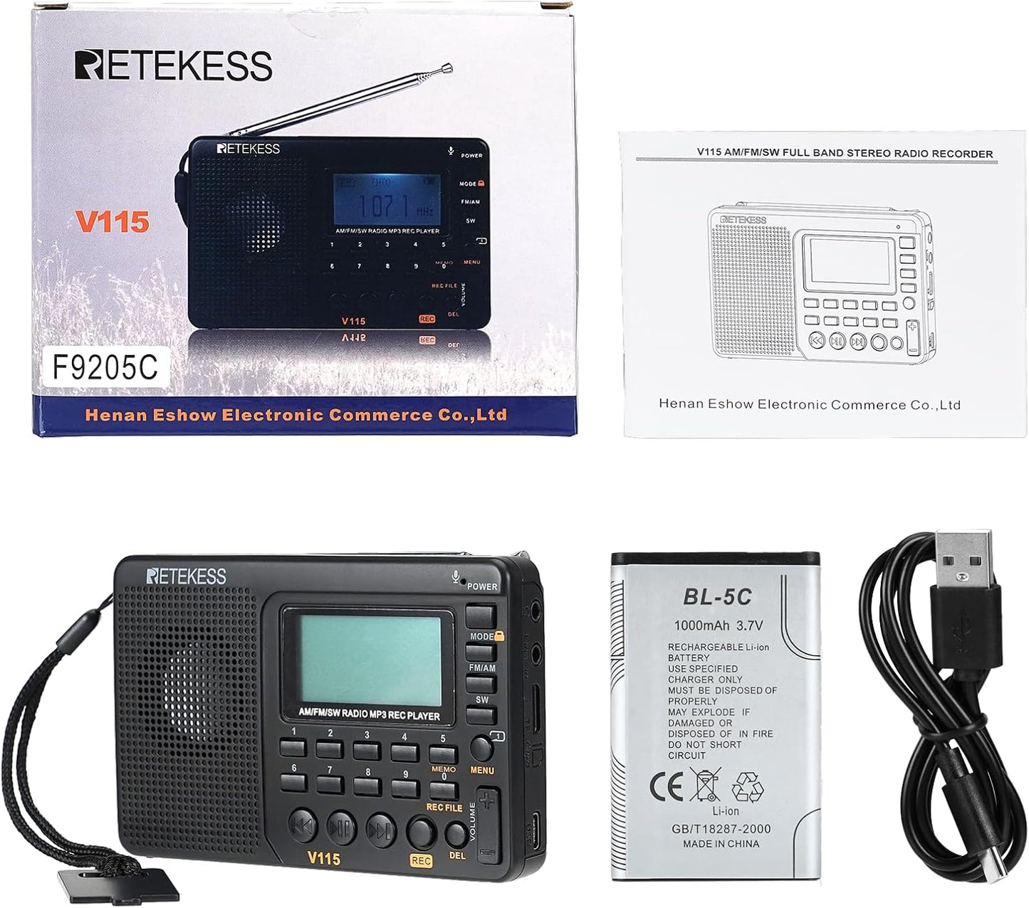 Radio toutes bandes FM AM SW MP3 Enregistreur numérique rechargeable
