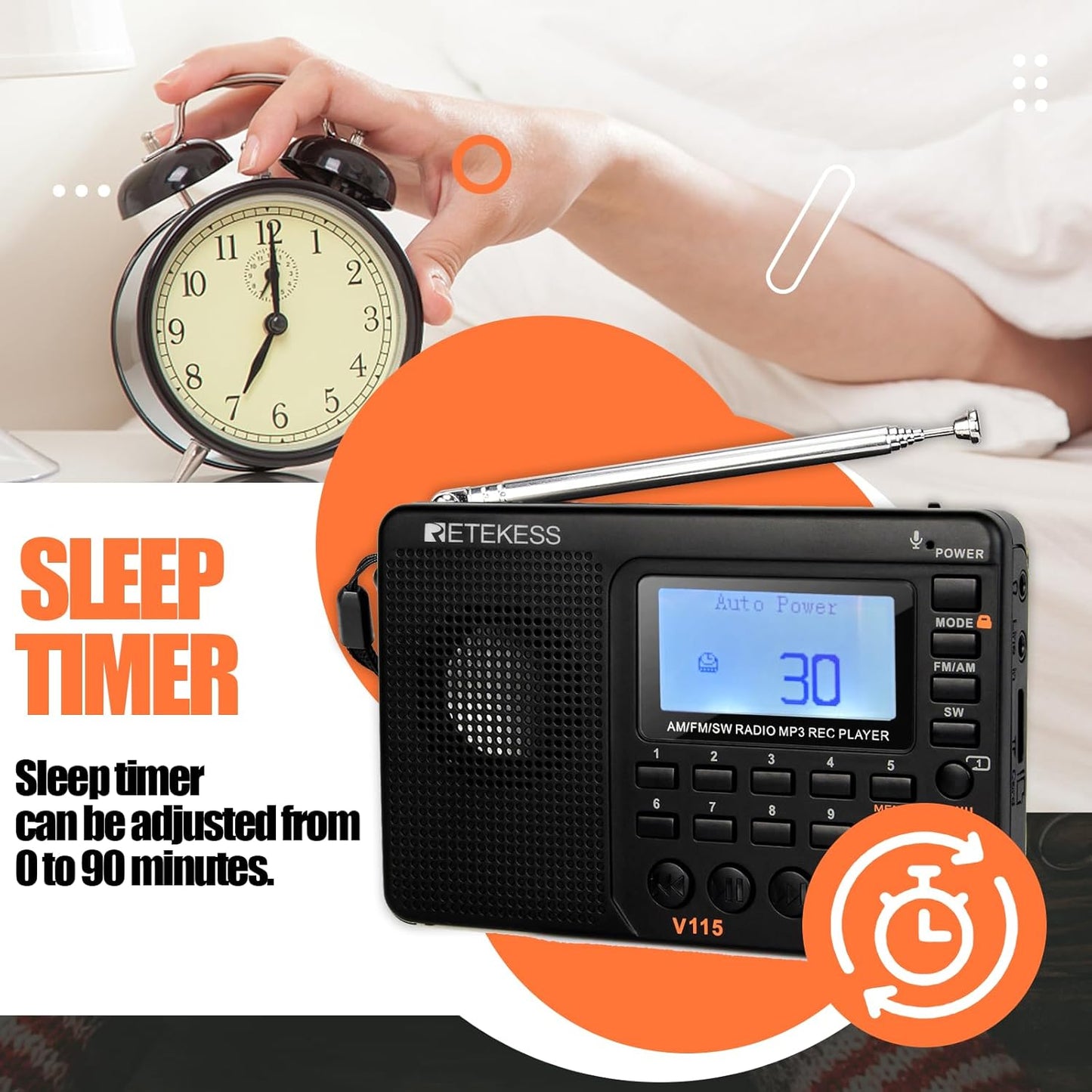 Radio toutes bandes FM AM SW MP3 Enregistreur numérique rechargeable