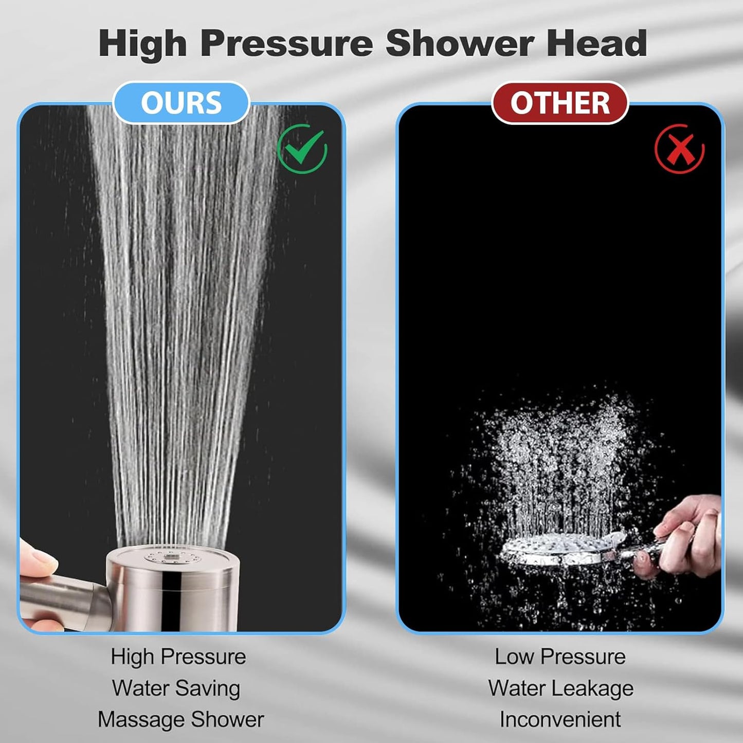 Pommeau de douche rond, 3 Modes, haute pression