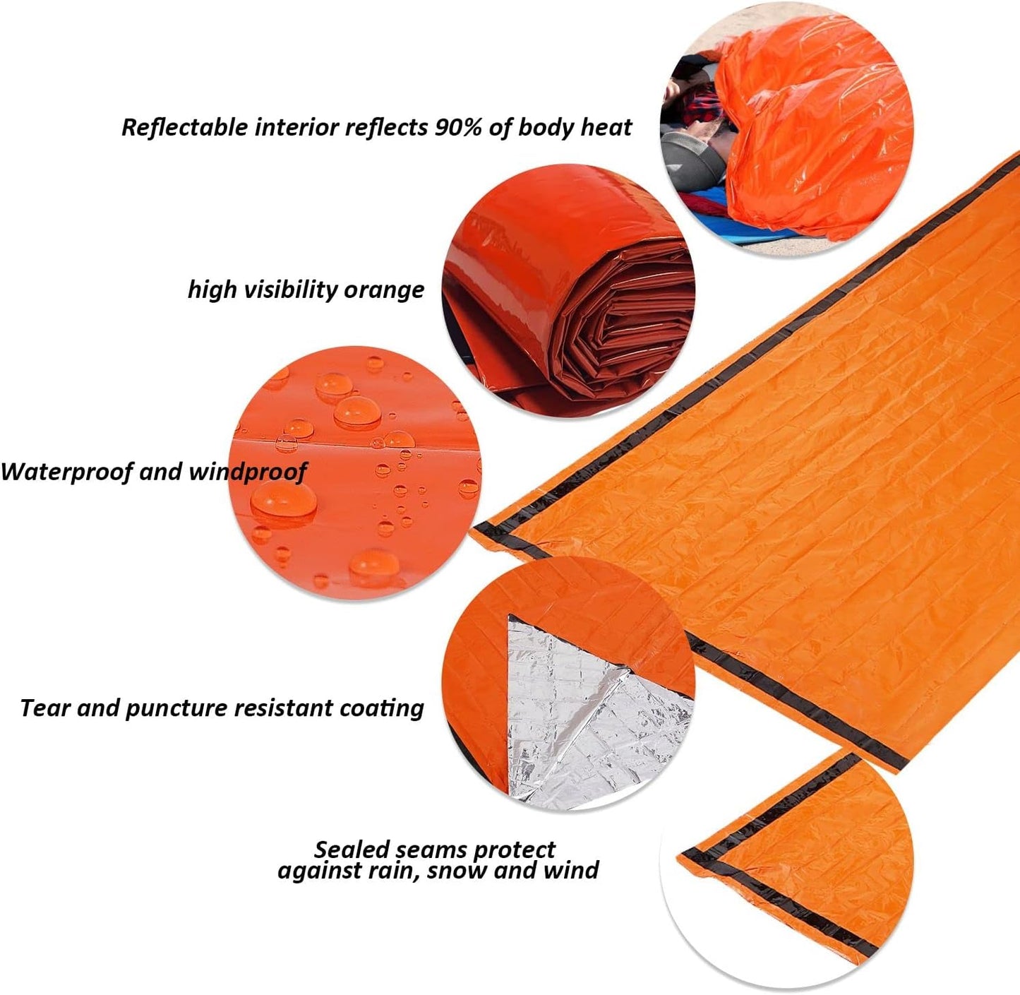 Sac de couchage de survie d'urgence étanche portable