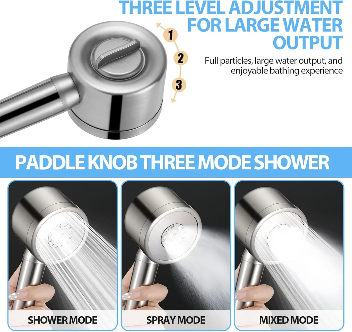 Pommeau de douche rond, 3 Modes, haute pression