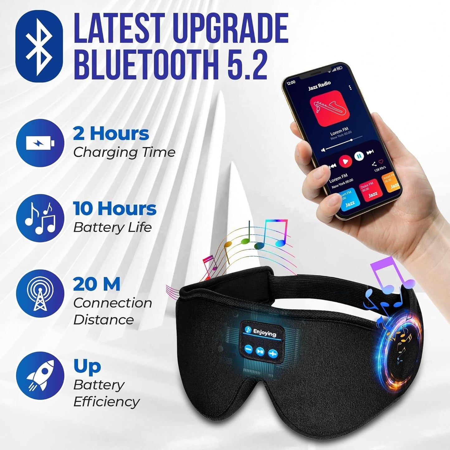 Masque de sommeil Bluetooth 3D