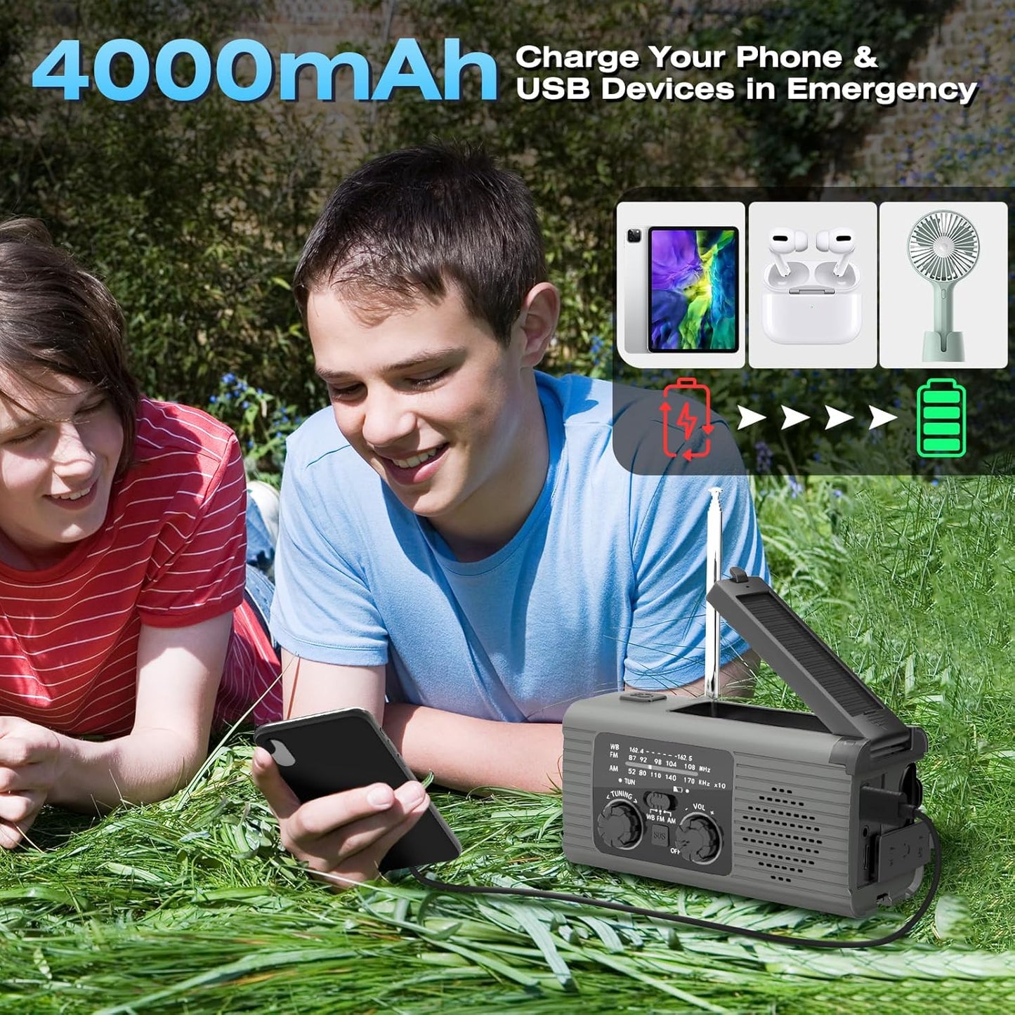 Radio solaire rechargeable avec lumière LED