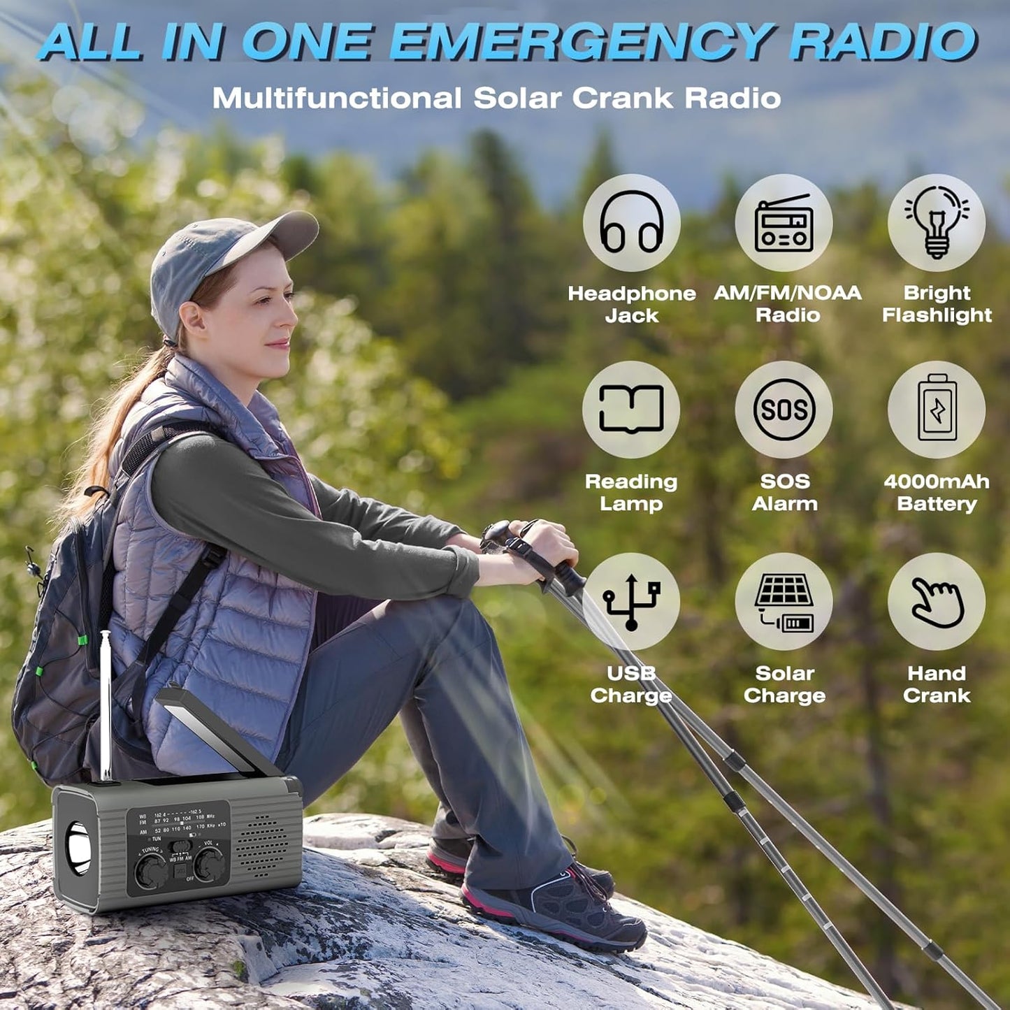 Radio solaire rechargeable avec lumière LED