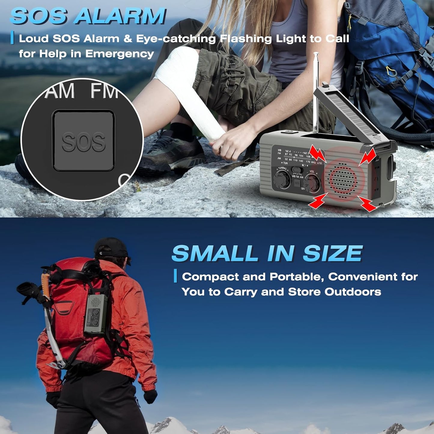 Radio solaire rechargeable avec lumière LED