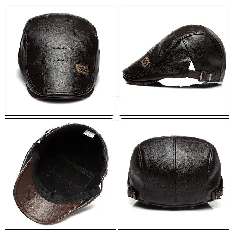 Casquettes rétro en cuir Pu pour hommes