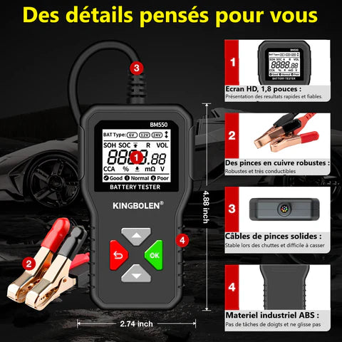Testeur numérique de Batterie 6V 12V 24V, Testeur d’alternateur, pour Voiture/Camion/Moto/Plaque solaire