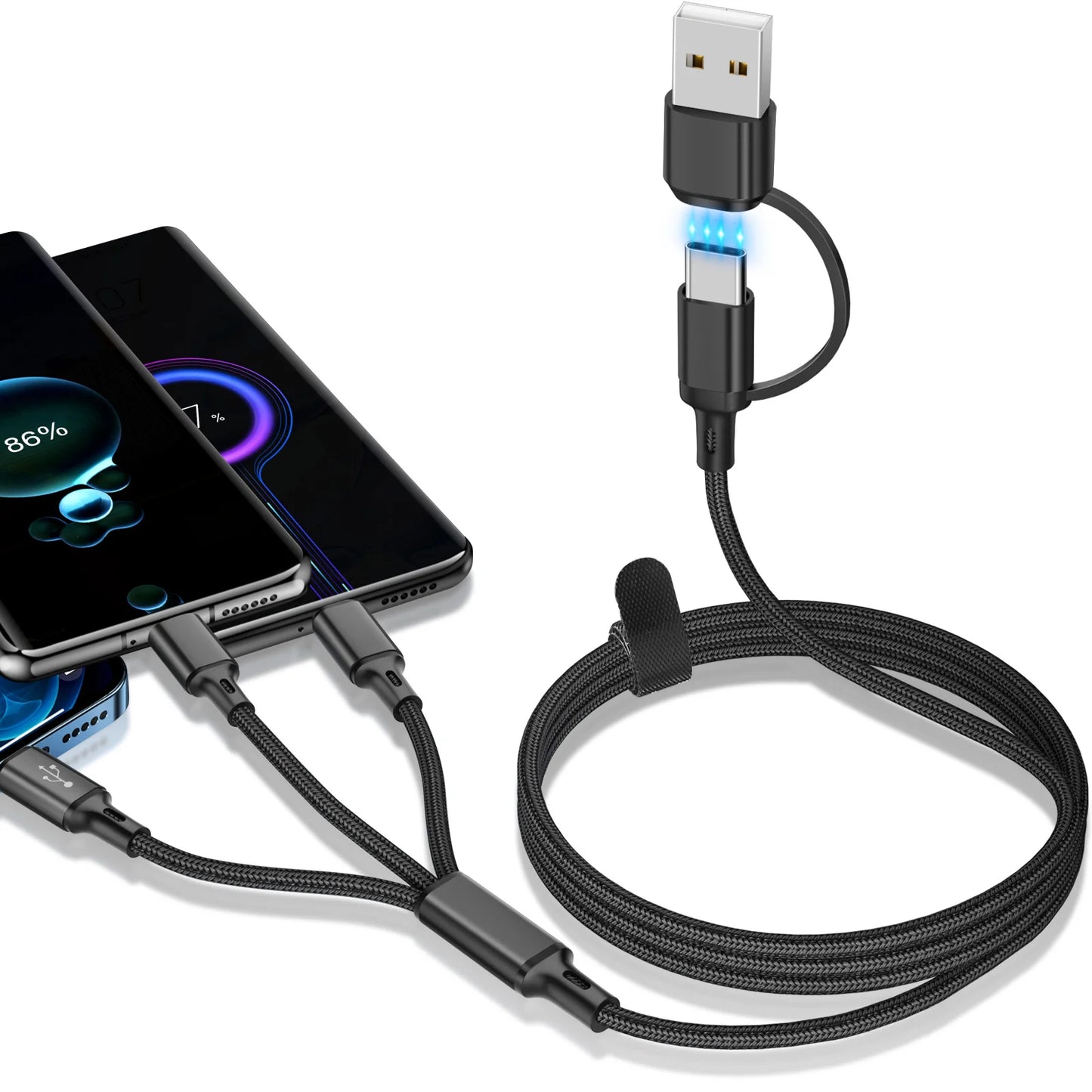 Câble de charge rapide 3 en 1 multiple  USB, type C