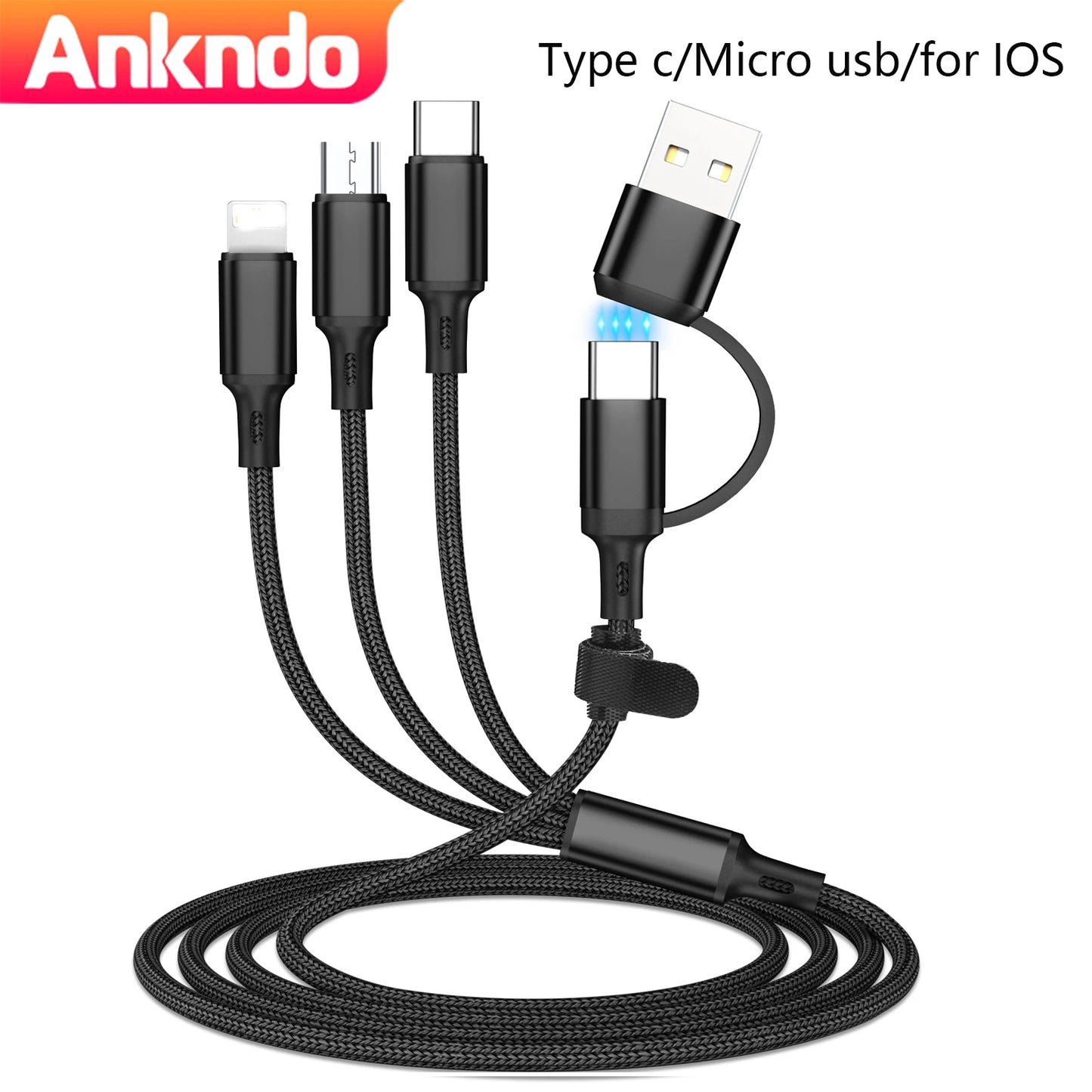 Câble de charge rapide 3 en 1 multiple  USB, type C