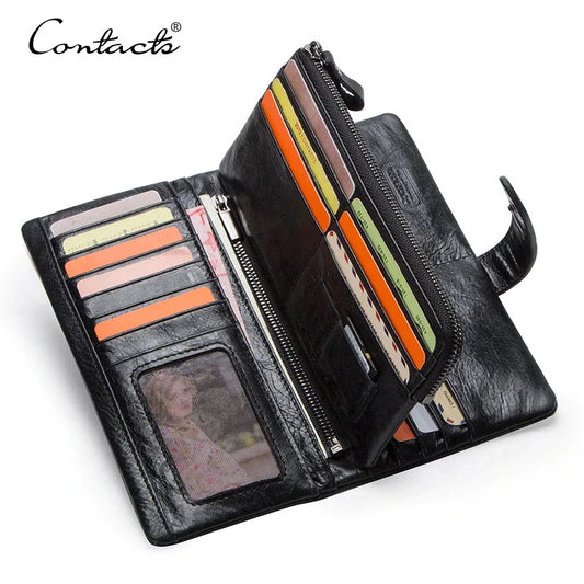 Portefeuille en cuir véritable Long avec pochette pour téléphone