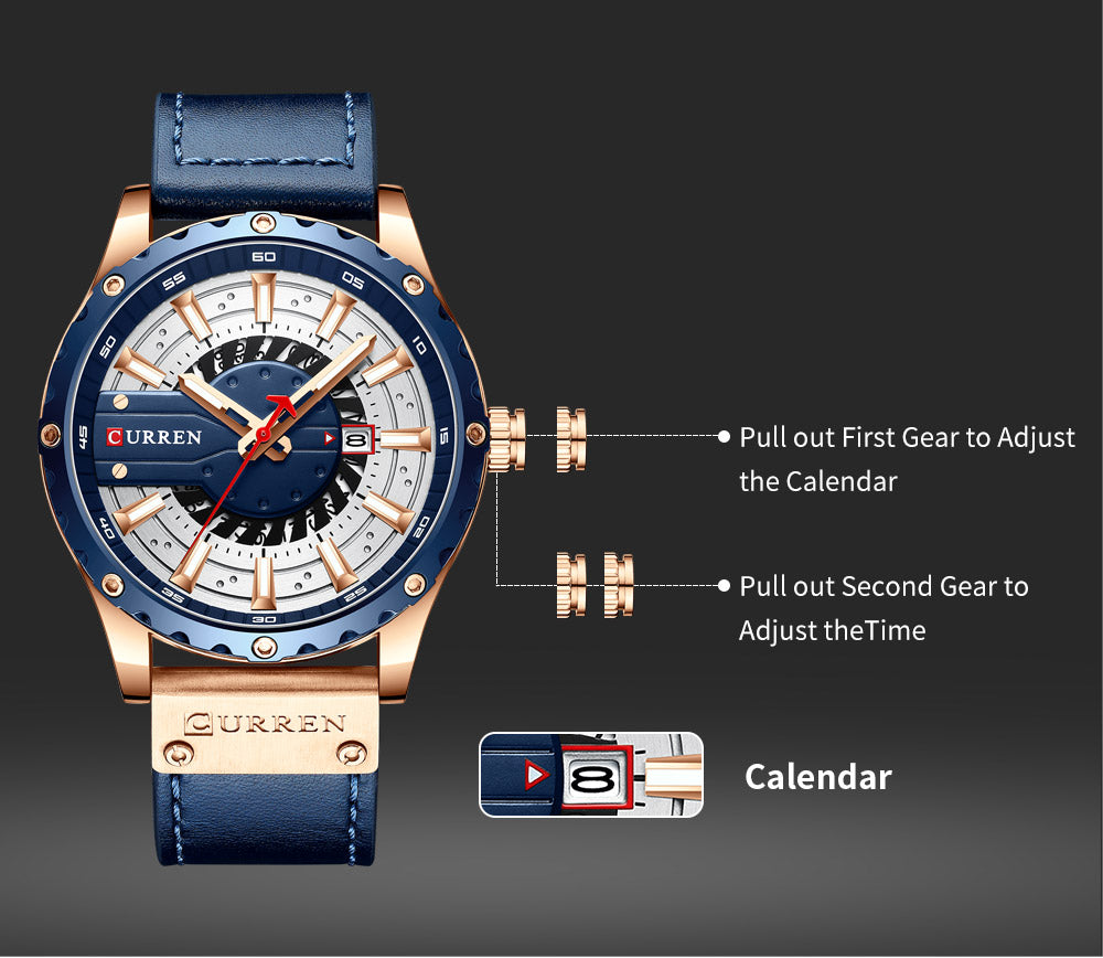 Montre-bracelet en cuir pour hommes