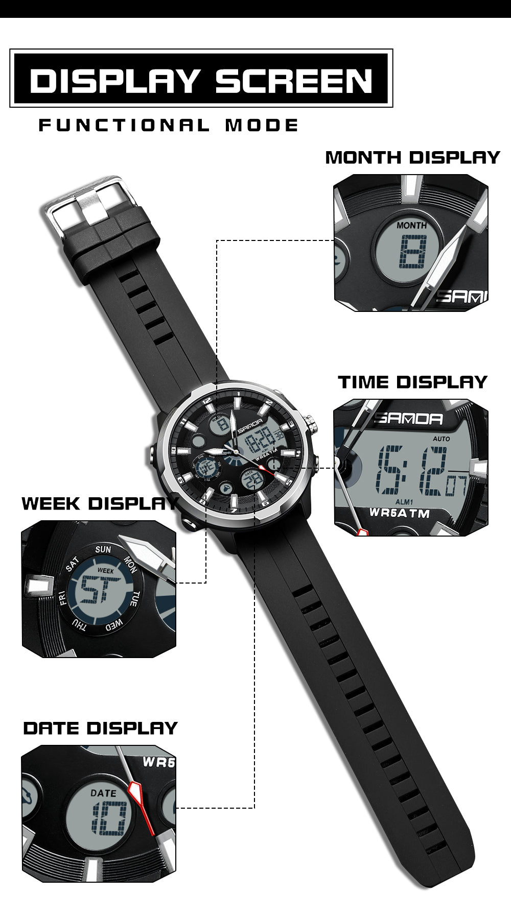 Montre à quartz militaire étanche pour homme