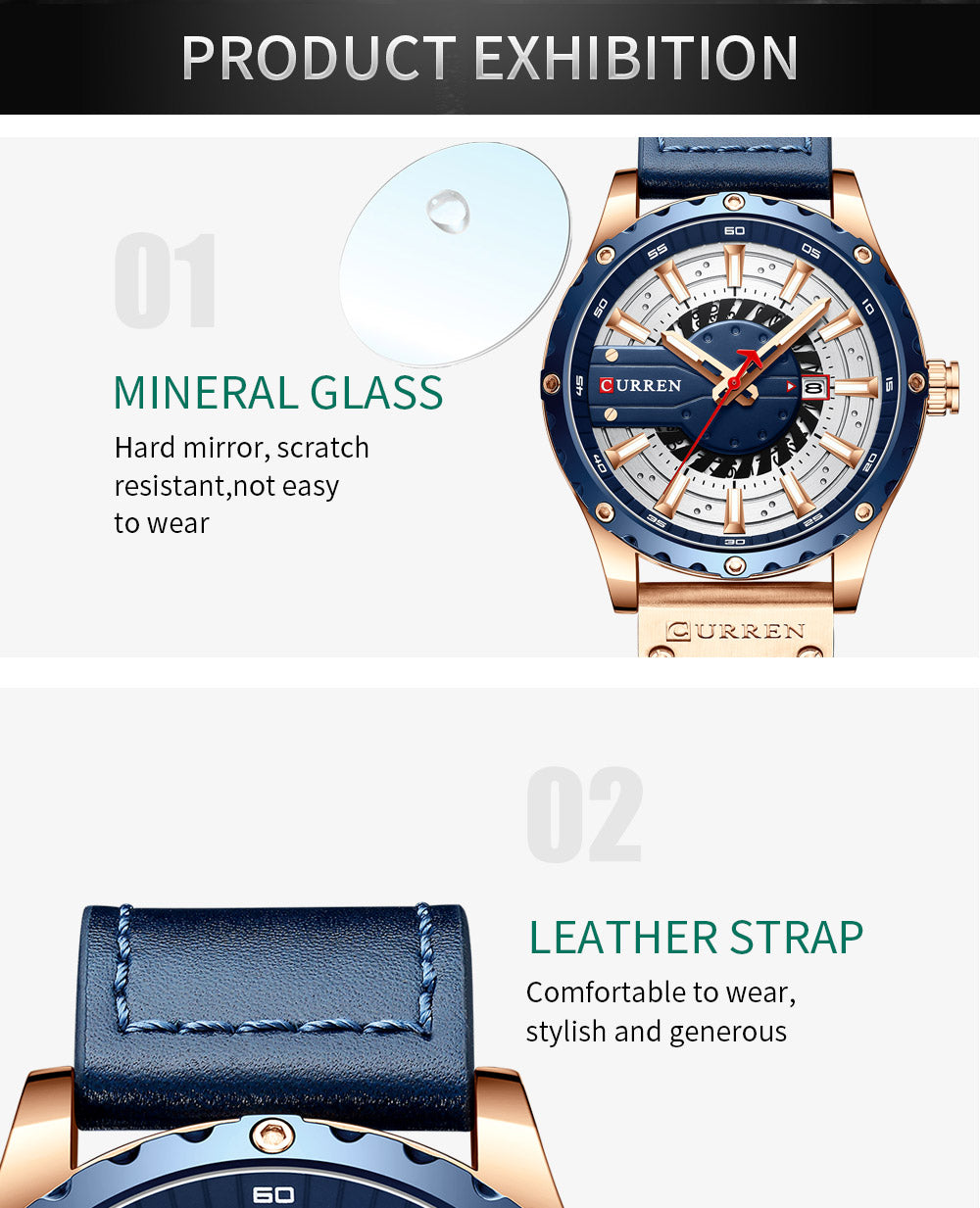Montre-bracelet en cuir pour hommes