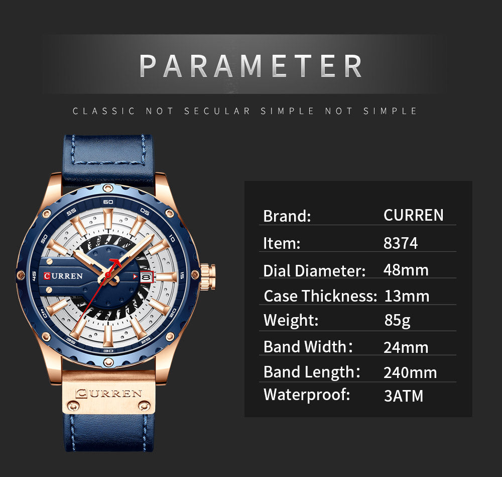 Montre-bracelet en cuir pour hommes