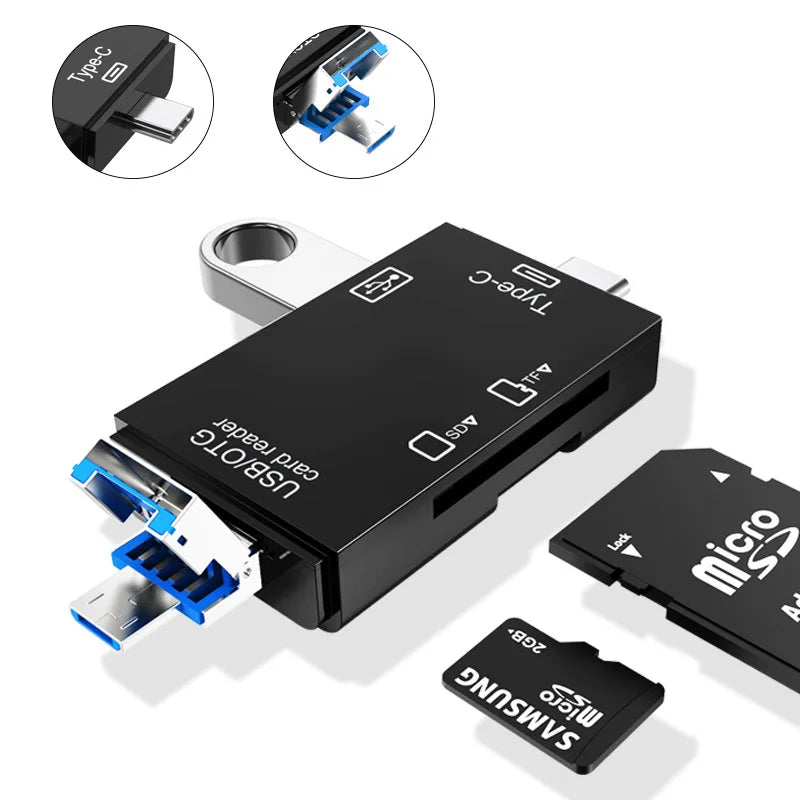 6 en 1 Type C Micro USB lecteur de carte mémoire