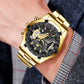 Montre à quartz avec calendrier de luxe doré